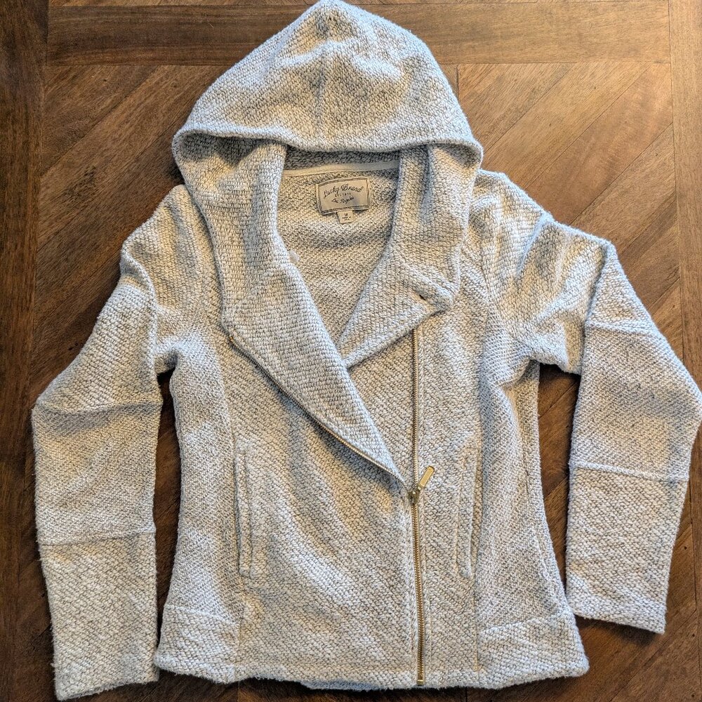 Lucky Brand Women's Hooded Zip-Up Cardigan – Cozy & Stylish (Size Medium, Gray)